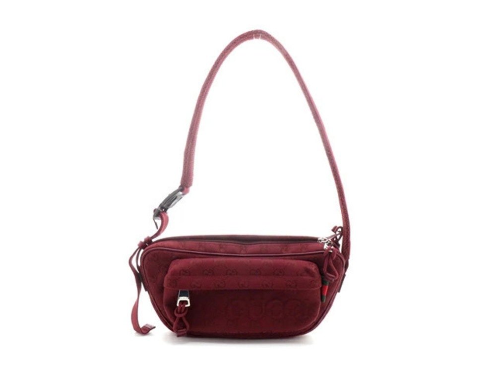 Gucci GG Shoulder Bag Bordeaux Purple Brown Canvas Calfskin